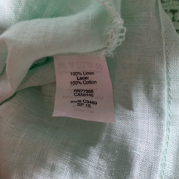 J. Crew Linen Crochet Lace Mint Green Top 2 XS - Picture 5 of 5